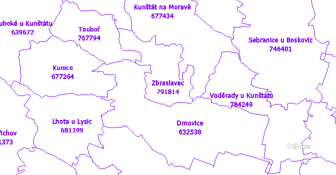 Katastrální mapa Zbraslavec - přehledová mapa katastrálního území