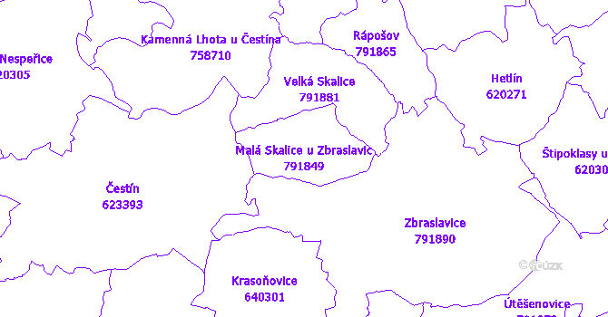 Katastrální mapa Malá Skalice u Zbraslavic - přehledová mapa katastrálního území