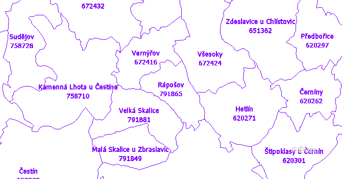 Katastrální mapa Rápošov - přehledová mapa katastrálního území