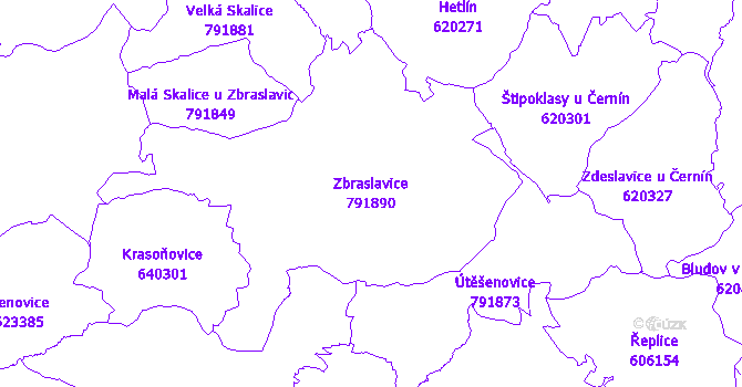 Katastrální mapa Zbraslavice - přehledová mapa katastrálního území