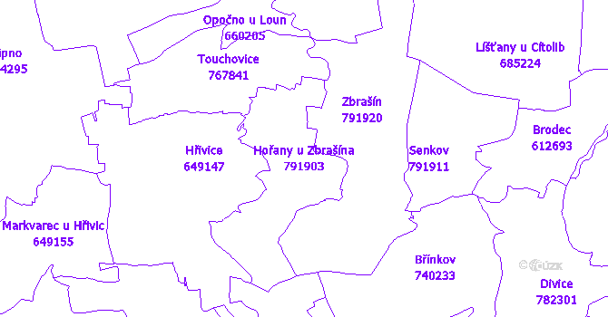 Katastrální mapa Hořany u Zbrašína