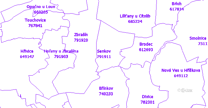 Katastrální mapa Senkov - přehledová mapa katastrálního území