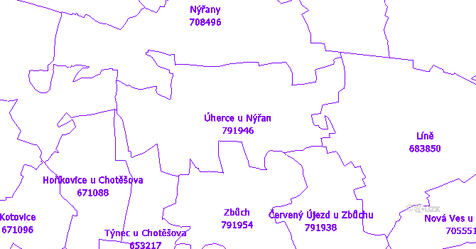 Katastrální mapa Úherce u Nýřan - přehledová mapa katastrálního území
