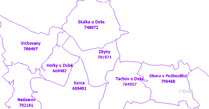 Katastrální mapa Zbyny - přehledová mapa katastrálního území