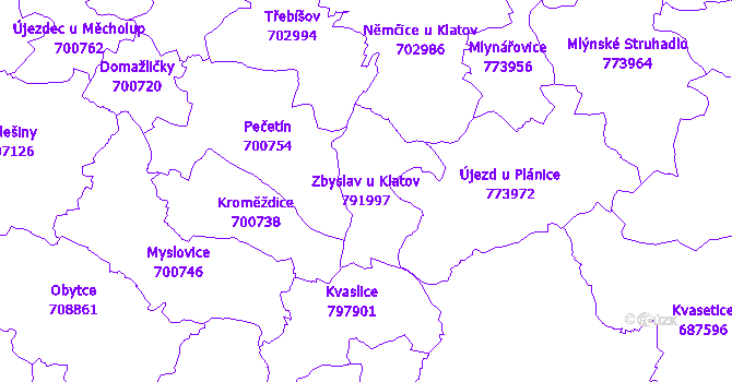 Katastrální mapa Zbyslav u Klatov - přehledová mapa katastrálního území