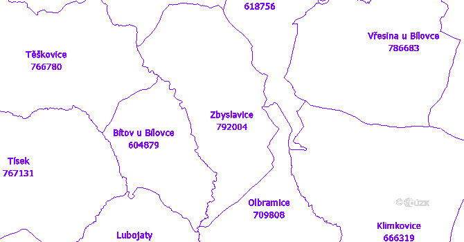 Katastrální mapa Zbyslavice - přehledová mapa katastrálního území