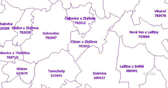 Katastrální mapa Chlum u Zbýšova - přehledová mapa katastrálního území