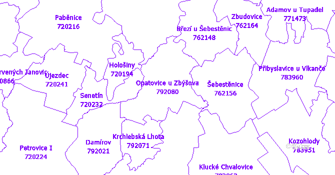 Katastrální mapa Opatovice u Zbýšova - přehledová mapa katastrálního území