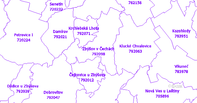 Katastrální mapa Zbýšov v Čechách - přehledová mapa katastrálního území