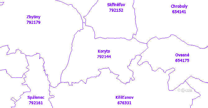 Katastrální mapa Koryto - přehledová mapa katastrálního území
