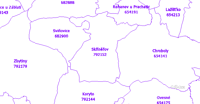 Katastrální mapa Skříněřov - přehledová mapa katastrálního území