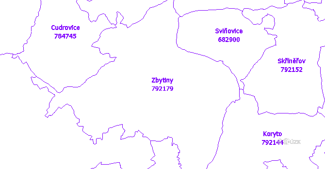 Katastrální mapa Zbytiny - přehledová mapa katastrálního území