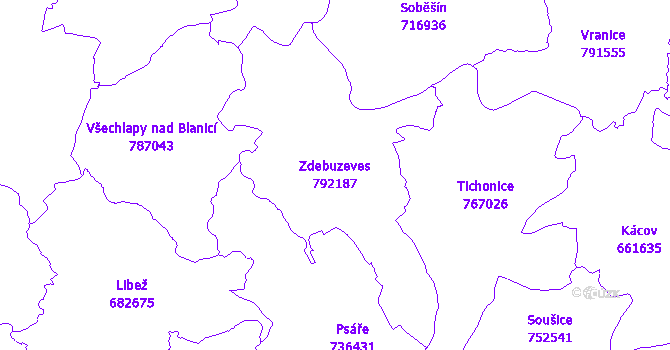Katastrální mapa Zdebuzeves - přehledová mapa katastrálního území