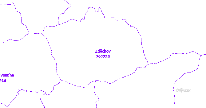 Katastrální mapa Zděchov - přehledová mapa katastrálního území