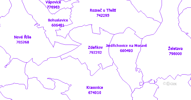 Katastrální mapa Zdeňkov - přehledová mapa katastrálního území