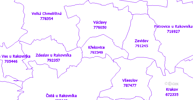 Katastrální mapa Křekovice - přehledová mapa katastrálního území
