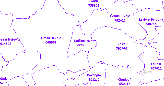 Katastrální mapa Knížkovice - přehledová mapa katastrálního území
