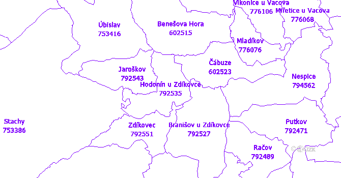 Katastrální mapa Hodonín u Zdíkovce - přehledová mapa katastrálního území