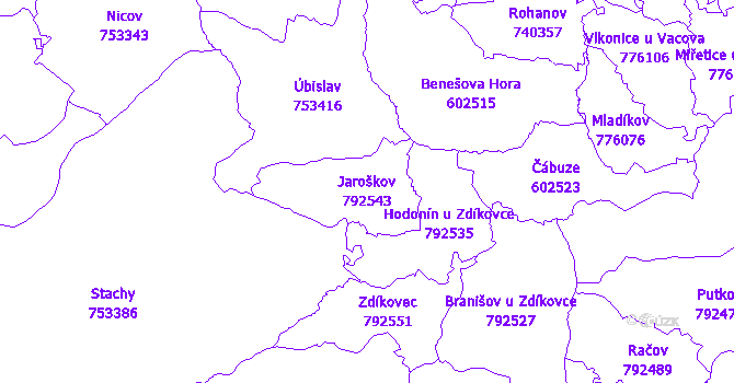 Katastrální mapa Jaroškov - přehledová mapa katastrálního území