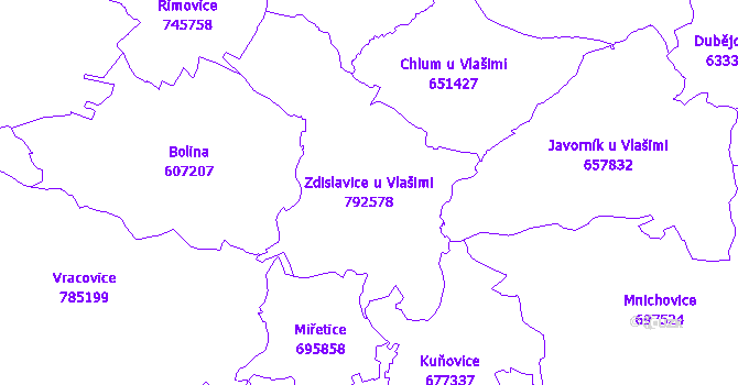 Katastrální mapa Zdislavice u Vlašimi - přehledová mapa katastrálního území
