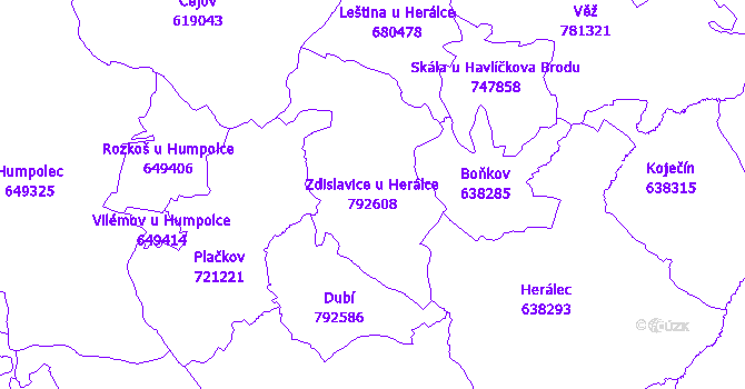 Katastrální mapa Zdislavice u Herálce - přehledová mapa katastrálního území
