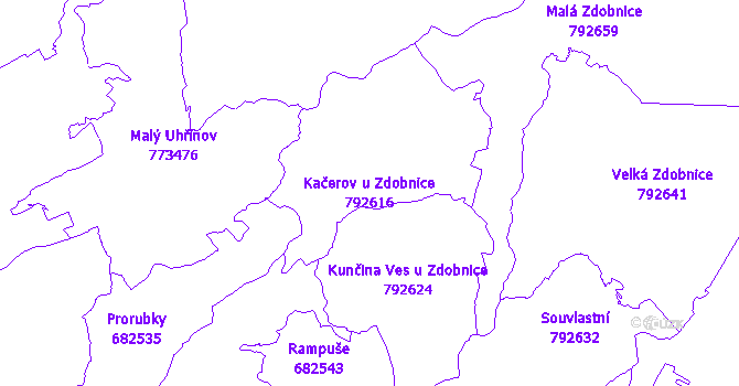 Katastrální mapa Kačerov u Zdobnice - přehledová mapa katastrálního území