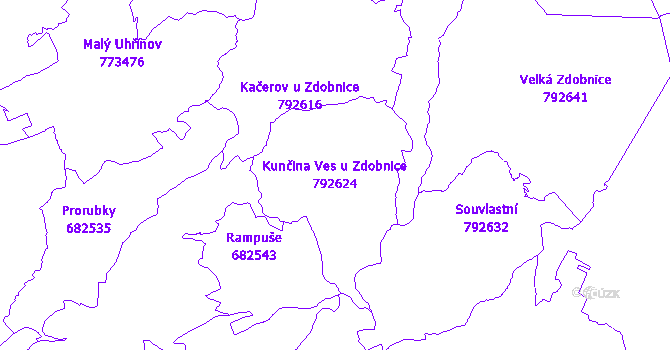 Katastrální mapa Kunčina Ves u Zdobnice - přehledová mapa katastrálního území