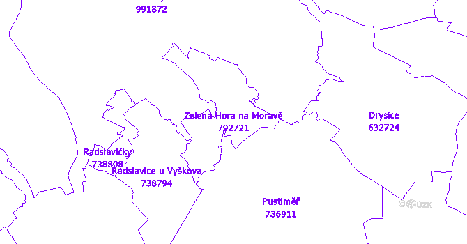Katastrální mapa Zelená Hora na Moravě - přehledová mapa katastrálního území