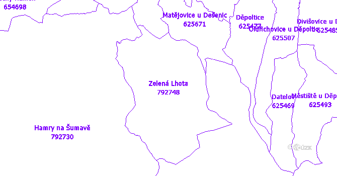 Katastrální mapa Zelená Lhota - přehledová mapa katastrálního území