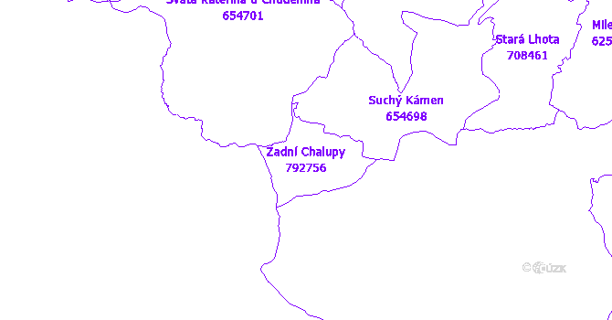 Katastrální mapa Zadní Chalupy - přehledová mapa katastrálního území