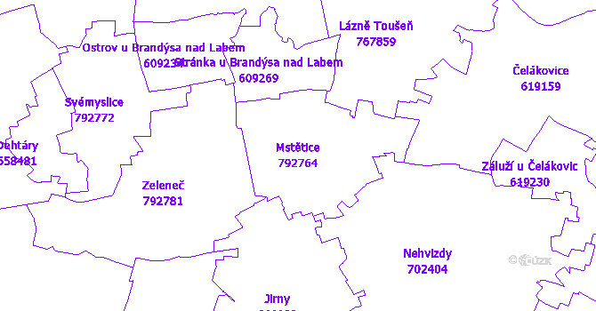 Katastrální mapa Mstětice - přehledová mapa katastrálního území