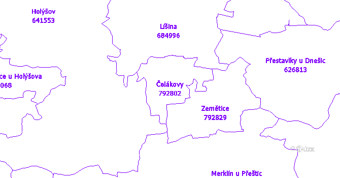 Katastrální mapa Čelákovy - přehledová mapa katastrálního území