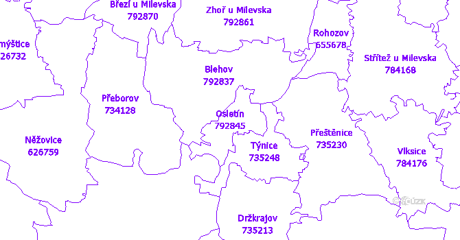 Katastrální mapa Osletín - přehledová mapa katastrálního území