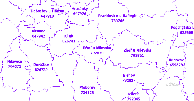 Katastrální mapa Březí u Milevska