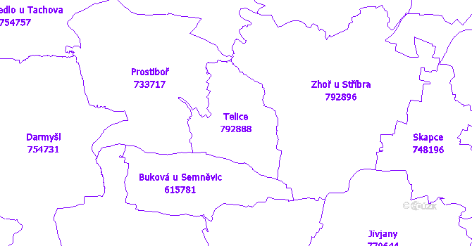 Katastrální mapa Telice - přehledová mapa katastrálního území