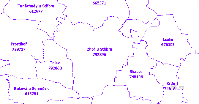 Katastrální mapa Zhoř u Stříbra - přehledová mapa katastrálního území