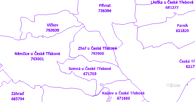 Katastrální mapa Zhoř u České Třebové - přehledová mapa katastrálního území