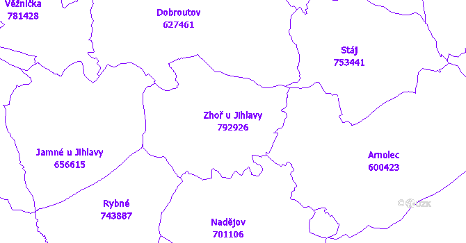 Katastrální mapa Zhoř u Jihlavy - přehledová mapa katastrálního území