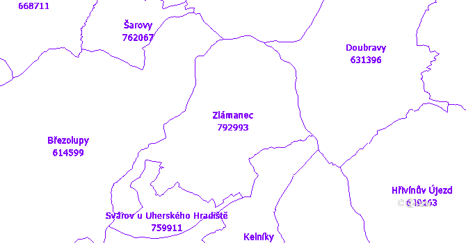 Katastrální mapa Zlámanec - přehledová mapa katastrálního území