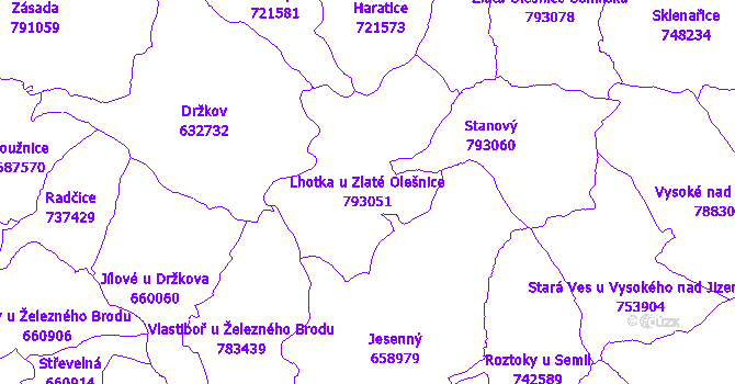 Katastrální mapa Lhotka u Zlaté Olešnice - přehledová mapa katastrálního území