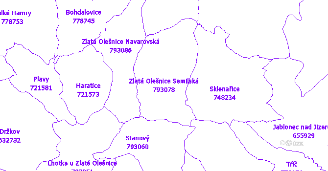 Katastrální mapa Zlatá Olešnice Semilská - přehledová mapa katastrálního území