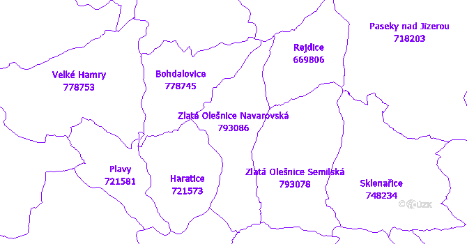 Katastrální mapa Zlatá Olešnice Navarovská - přehledová mapa katastrálního území
