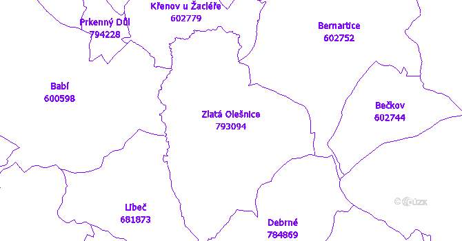 Katastrální mapa Zlatá Olešnice - přehledová mapa katastrálního území