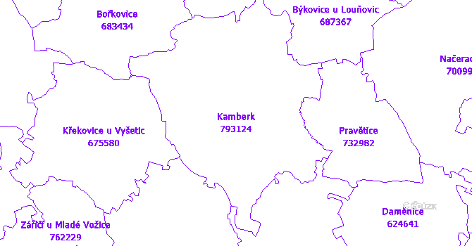 Katastrální mapa Kamberk - přehledová mapa katastrálního území
