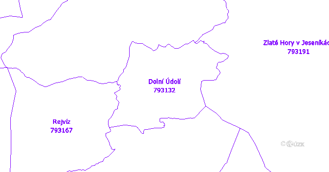 Katastrální mapa Dolní Údolí - přehledová mapa katastrálního území