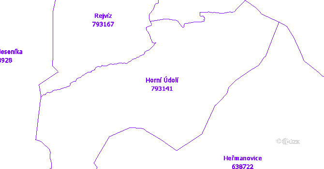 Katastrální mapa Horní Údolí - přehledová mapa katastrálního území