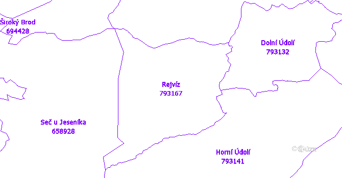 Katastrální mapa Rejvíz - přehledová mapa katastrálního území