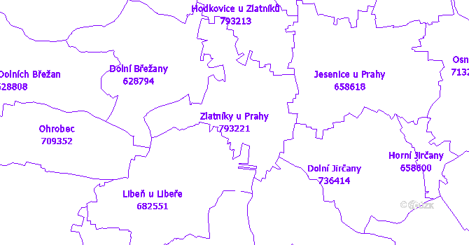 Katastrální mapa Zlatníky u Prahy - přehledová mapa katastrálního území