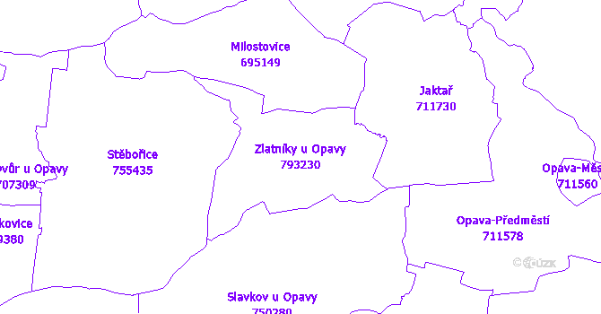 Katastrální mapa Zlatníky u Opavy - přehledová mapa katastrálního území
