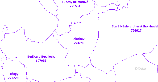 Katastrální mapa Zlechov - přehledová mapa katastrálního území